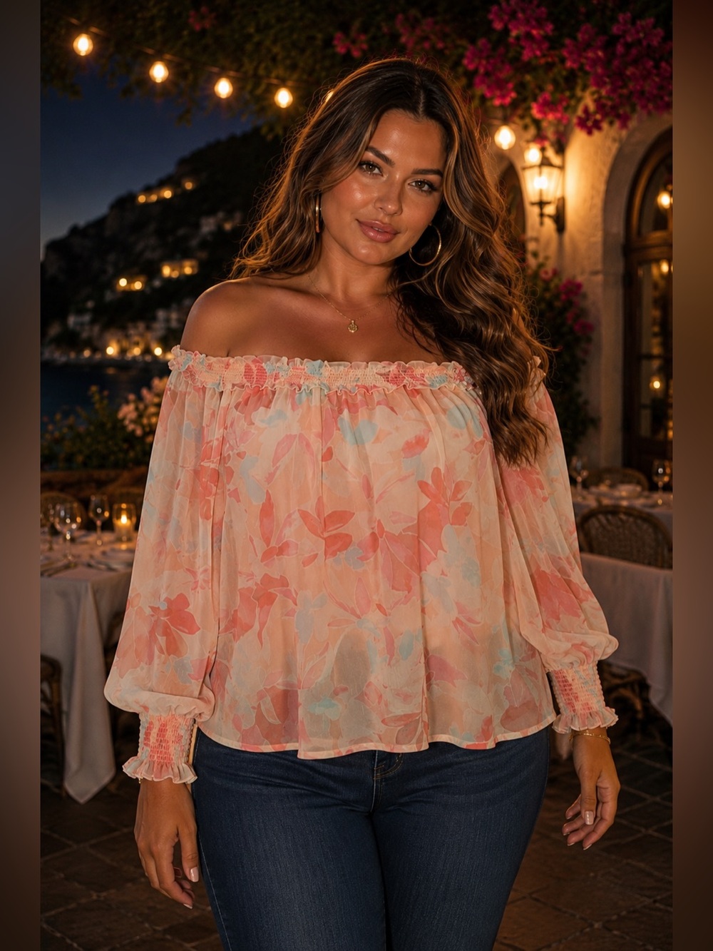 LC Lauren Conrad Peach Pink Floral Off-Shoulder Blouse - Picture 9 of 9
